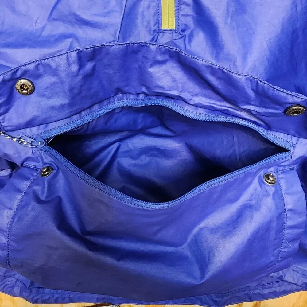Merrell Womens M Rain Jacket Blue‎ Lightweight Button Zip Pockets Cinch Waist